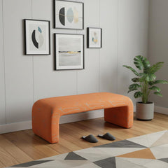 50" Orange Fabric and Plastic Upholstered Bench