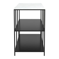54" White and Black Genuine Marble and Steel Frame Console Table With Two Shelves