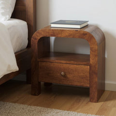 18" Brown Solid Wood Two Drawer Nightstand
