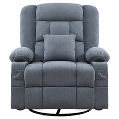 38" Blue Tufted Cotton Blend Heated Massage Manual Swivel Recliner With USB