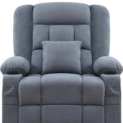 38" Blue Tufted Cotton Blend Heated Massage Manual Swivel Recliner With USB