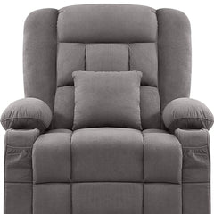 38" Gray Tufted Polyester Blend Heated Massage Swivel Rocker Recliner With USB