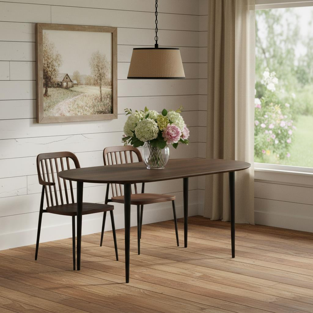 67" Walnut Solid Wood Mirrored Double Pedestal Base Oval Dining Table