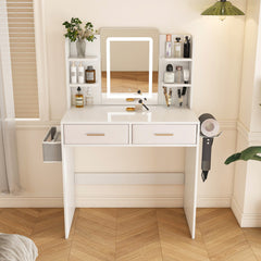 28" White Wood Lighted Two Drawer Dresser