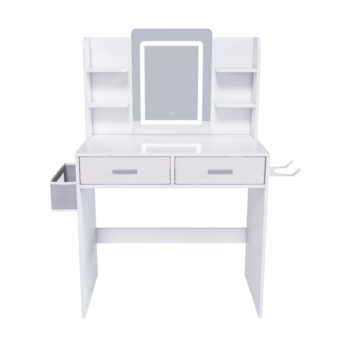28" White Wood Lighted Two Drawer Dresser