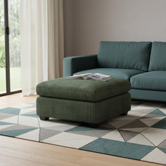 32" Green and Black Corduroy Footstool