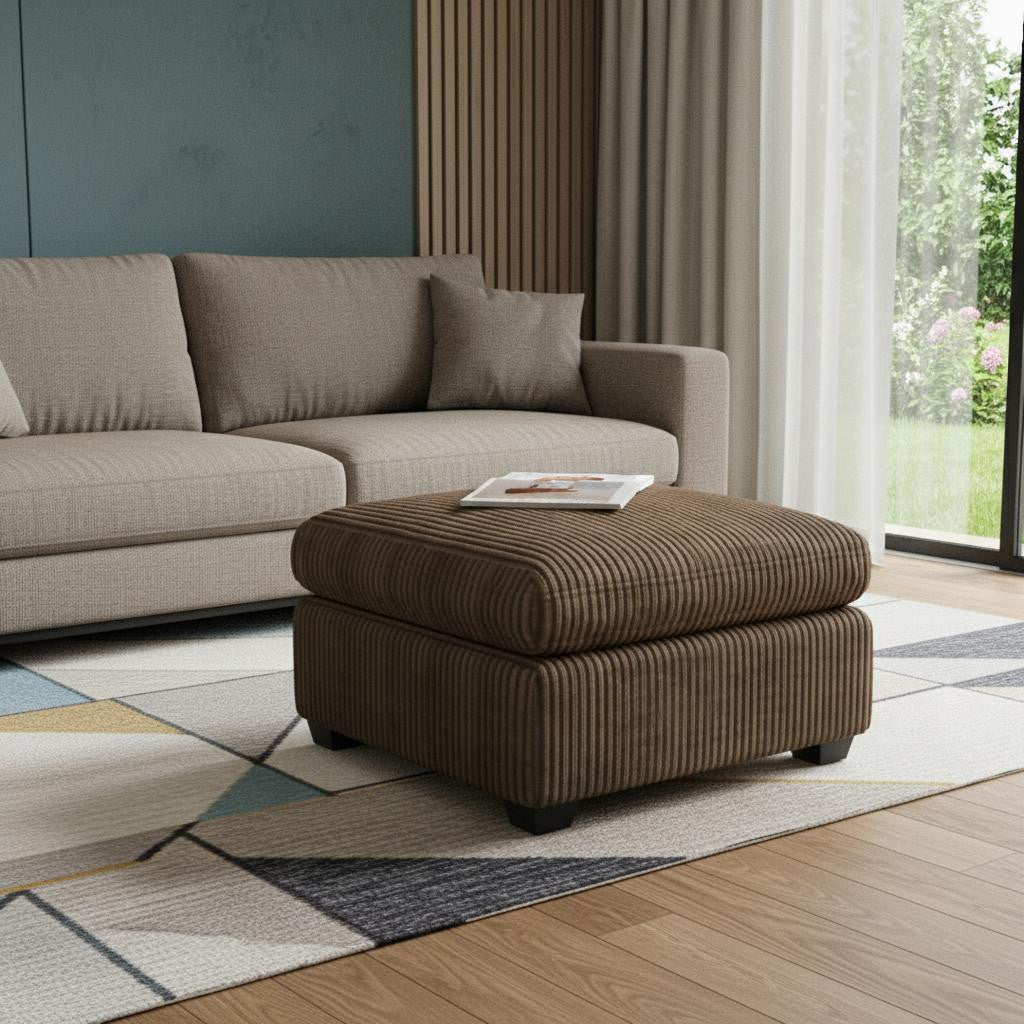 32" Brown and Black Corduroy Footstool