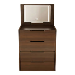 24" Brown Wood Lighted Mirrored Three Drawer Dresser