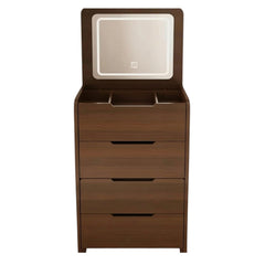 19" Brown Wood Lighted Mirrored Three Drawer Dresser