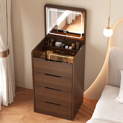 19" Brown Wood Lighted Mirrored Three Drawer Dresser