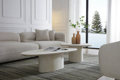 51" Beige Genuine Marble and Marble Oval Pedestal Coffee Table