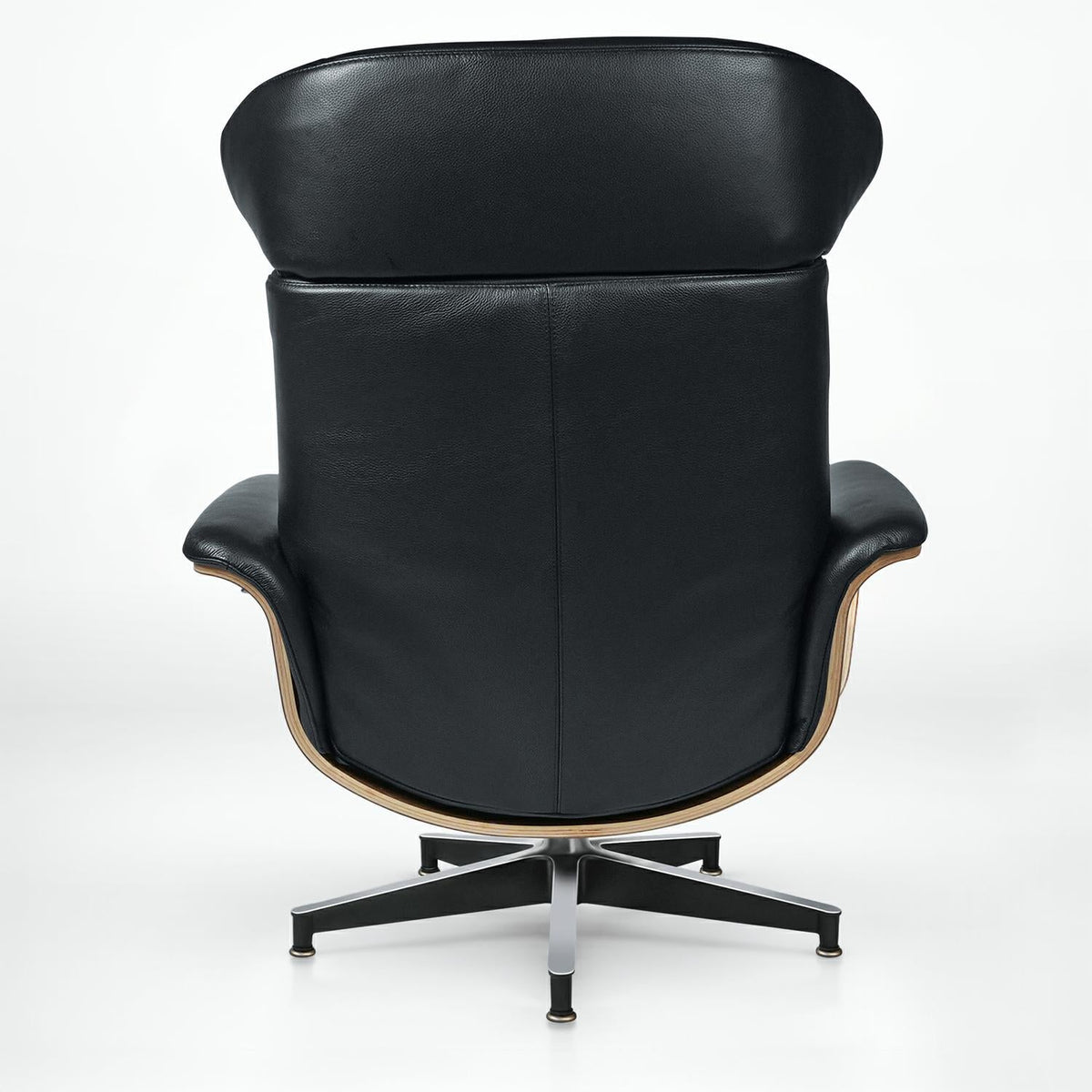33" Black and Walnut Tufted Genuine Leather and Stainless Steel Lounge Chair With Ottoman
