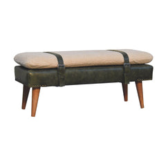 35" Brown Boucle and Solid Wood Upholstered Storage Bench With Cabinet
