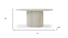 71" Beige Genuine Marble and Stone Oval Pedestal Console Table