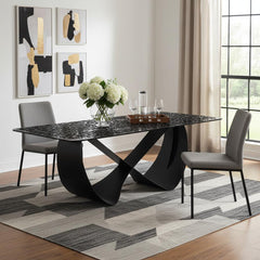 94" Black Glass and Metal Cross Leg Base Dining Table