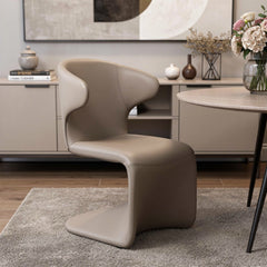 Light Brown Faux Leather Wing Back Dining Side Chair