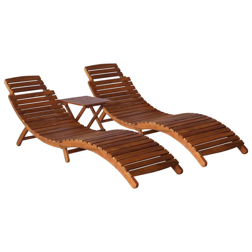 Sunlounger With Table Natural Acacia Solid Acacia Wood Standard