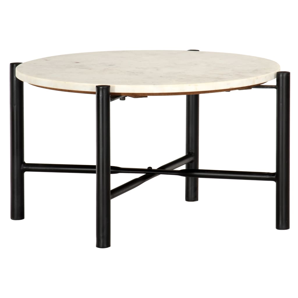 Side Table White Real stone, black powder-coated iron Medium