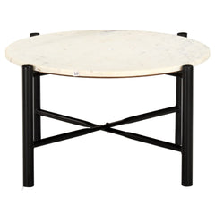 Side Table White Real stone, black powder-coated iron Medium