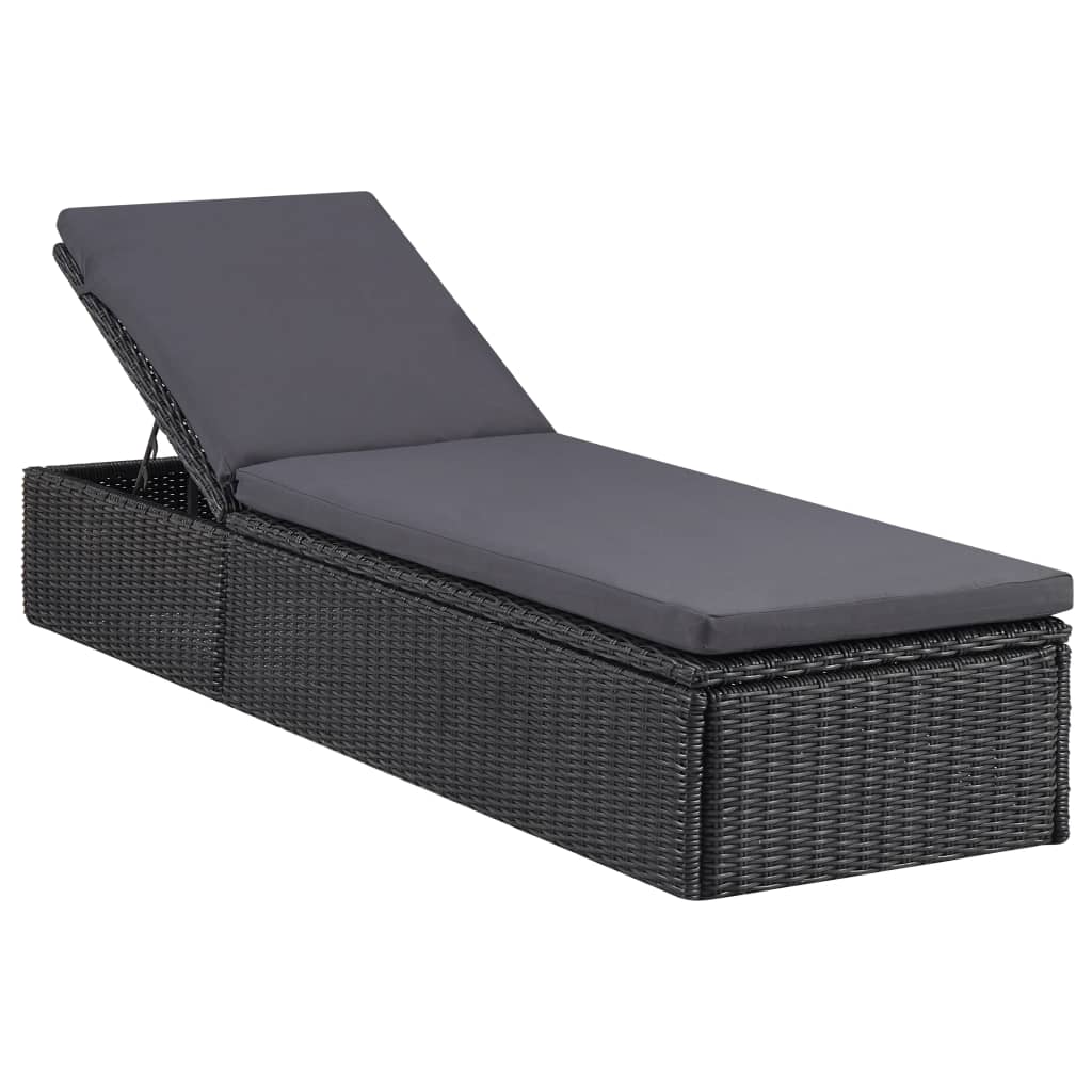 Sunlounger Black and Dark Gray PE Rattan 77.9 x 23.6 x 32.9 in