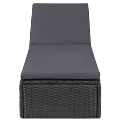Sunlounger Black and Dark Gray PE Rattan 77.9 x 23.6 x 32.9 in