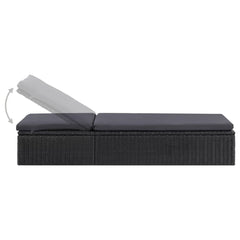 Sunlounger Black and Dark Gray PE Rattan 77.9 x 23.6 x 32.9 in