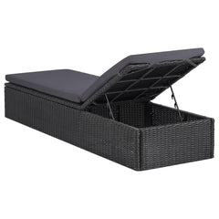 Sunlounger Black and Dark Gray PE Rattan 77.9 x 23.6 x 32.9 in