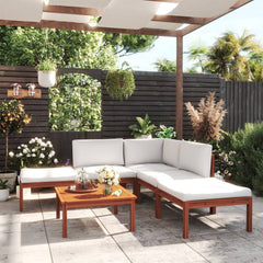 Garden Lounge Set Cream and Wood Brown Solid Acacia Wood