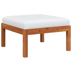 Footstool Cream white cushion, Natural wood Solid Acacia wood