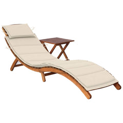 Sunlounger With Table Cream, Wood Solid acacia wood, 100% polyester