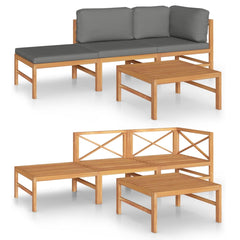 Garden Lounge Set Grey Solid Teak Wood, 100% Polyester 4 Piece Set