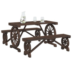 Garden Dining Set Burnt Wood Solid Fir Wood Medium Durable