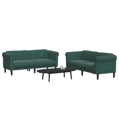 Sofa Set Dark Green Velvet 2-Seater Ergonomic Sofa Set