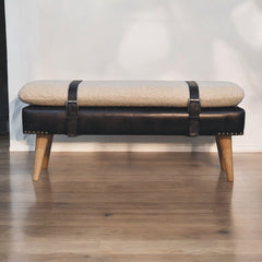 BouclÃ© Buffalo Hide Black Leather Bench