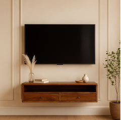 Lunar 2 Drawer Chestnut Wall Mounted Media Unit